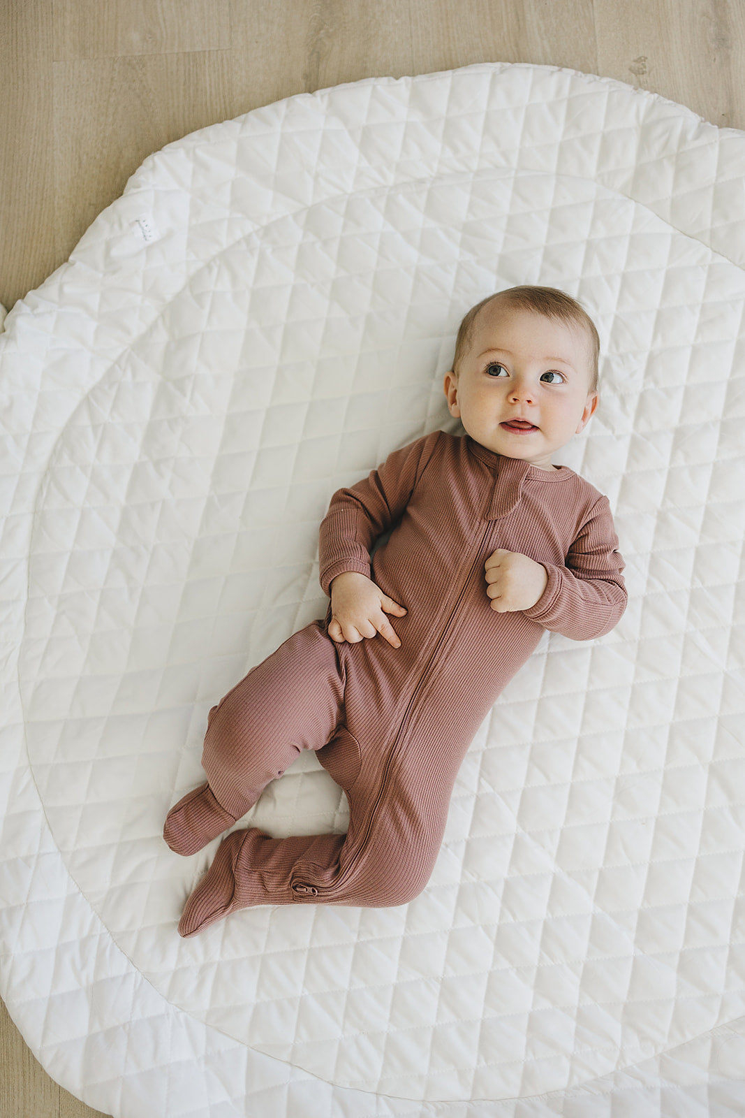 Dusty Rose Organic Cotton Ribbed Zipper Footie - Nature's Crib