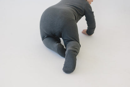 Mebie Baby,Charcoal Organic Cotton Ribbed Zipper Footie