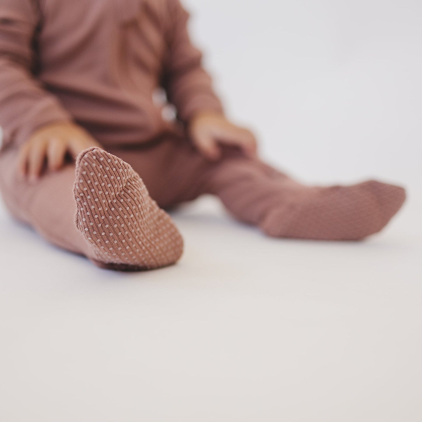 Dusty Rose Organic Cotton Ribbed Zipper Footie