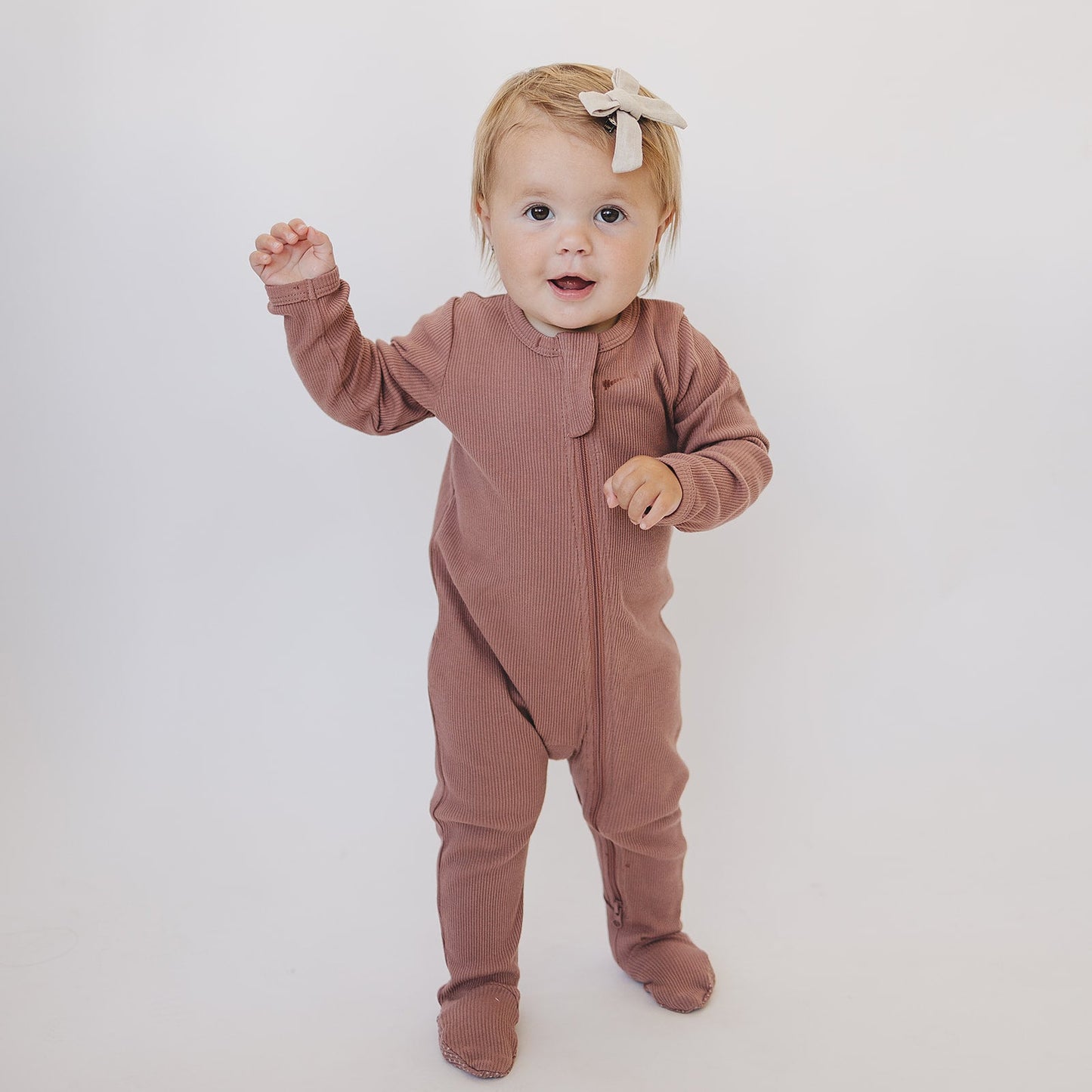 Dusty Rose Organic Cotton Ribbed Zipper Footie - Nature's Crib