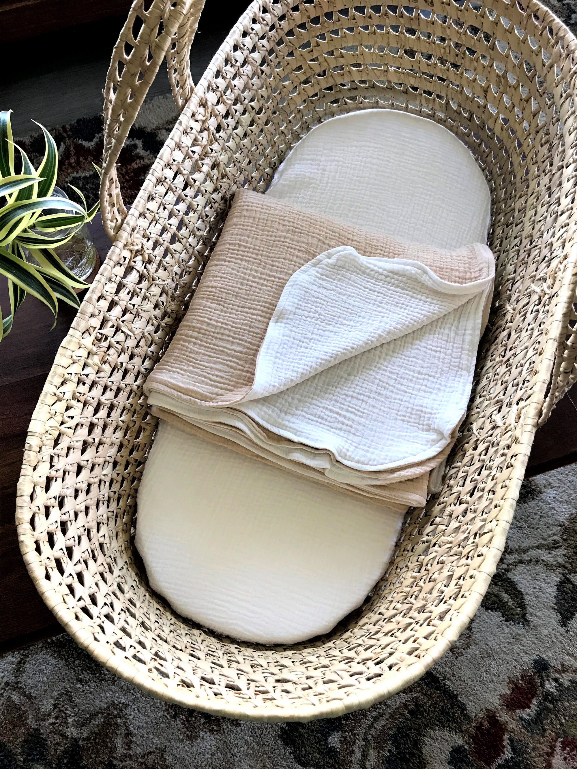 Moses Basket with Organic Cotton Double Gauze Set