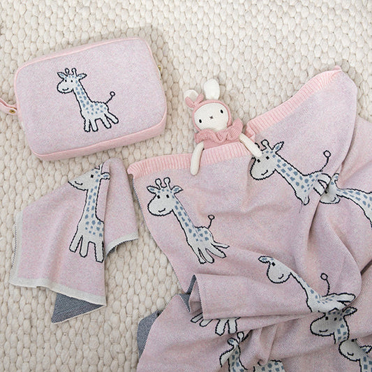 Petite Giraffe Organic Cotton Baby Blanket and Burp Cloth Set