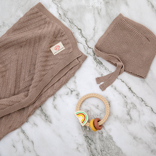 Panache Organic Cotton Baby Blanket and Bonnet Set