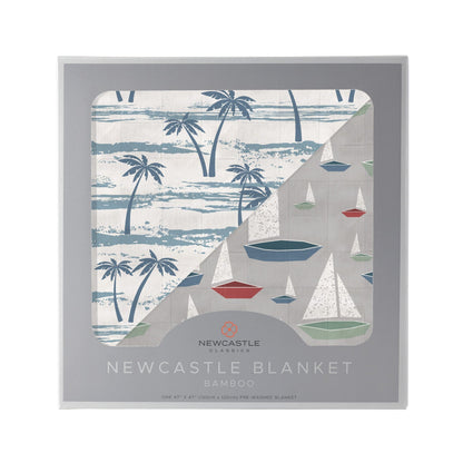 Ocean Palm Trees and Marina Sailboats Bamboo Newcastle Blanket