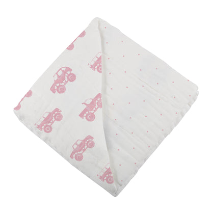 Pink Monster Trucks & Pink Polka Dot Bamboo Newcastle Blanket