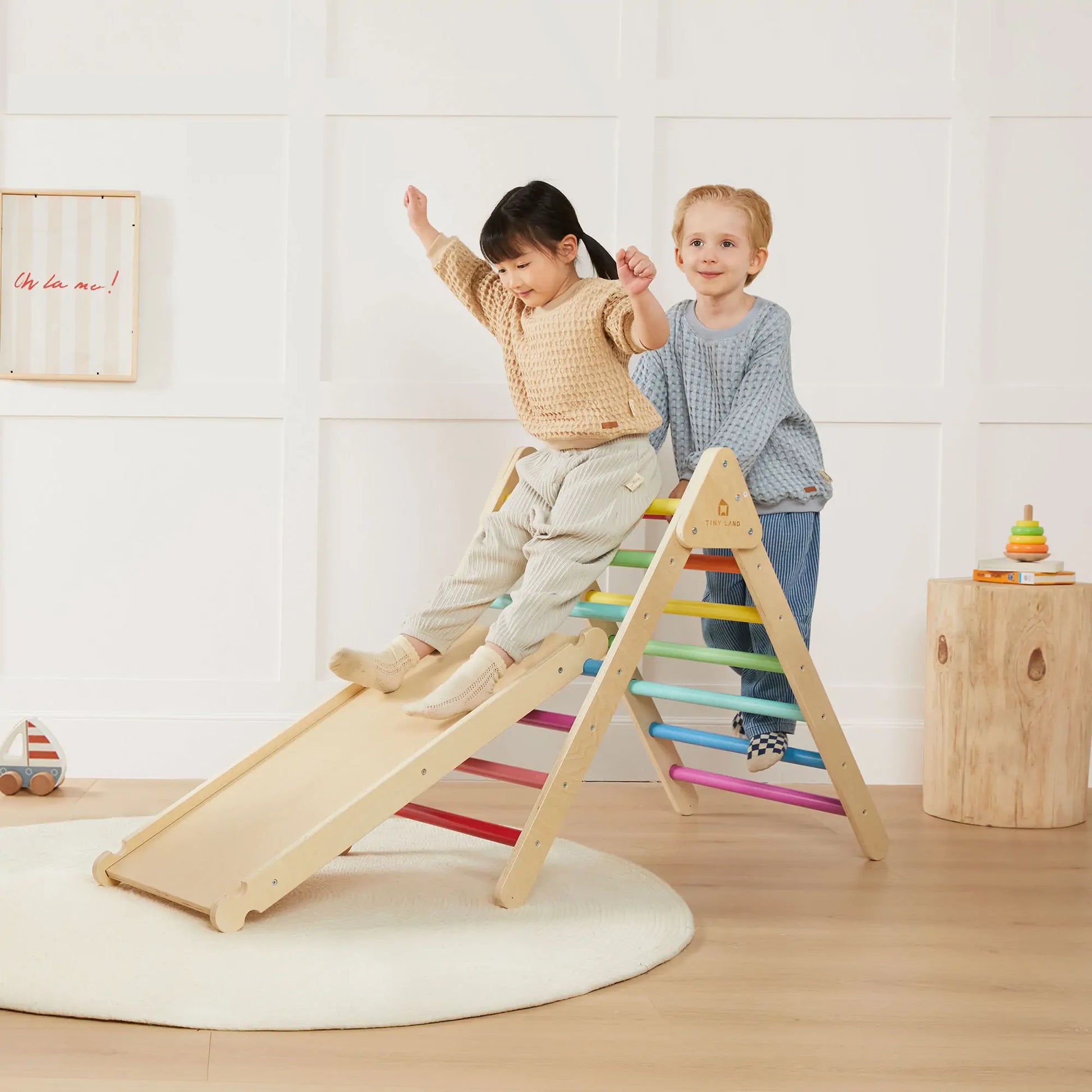 Tiny Land® 7-in-1 Rainbow Climbing Triangle & Slide
