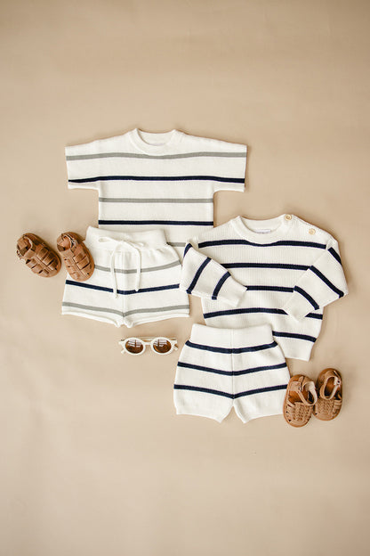 Sage + Navy Stripe Knit Short Set