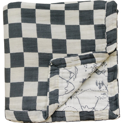 Mebie Baby,Charcoal Checkered + Summit Muslin Quilt