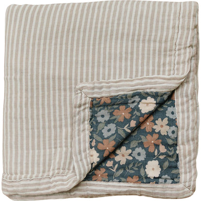 Taupe Stripe + Midnight Floral Muslin Quilt - Nature's Crib