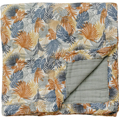 Paradise Palms+ Dusty Blue Muslin Quilt - Nature's Crib