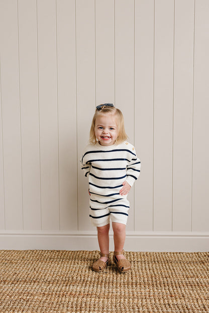 Navy Stripe Knit Shorts