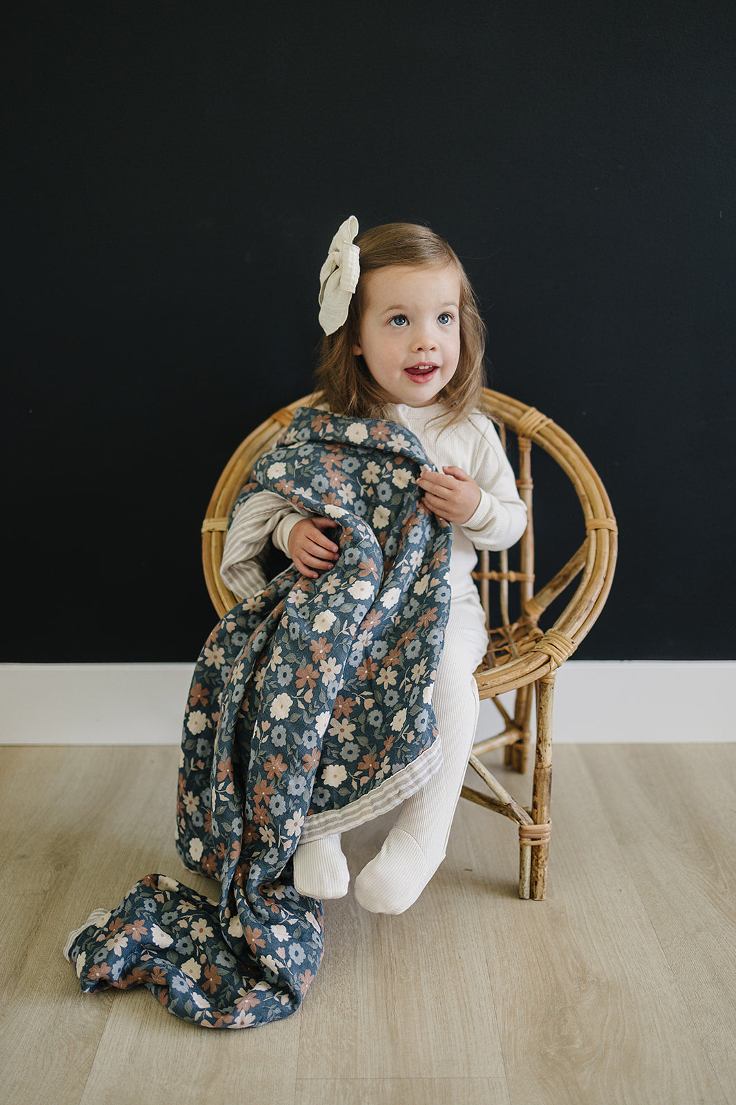 Taupe Stripe + Midnight Floral Muslin Quilt - Nature's Crib