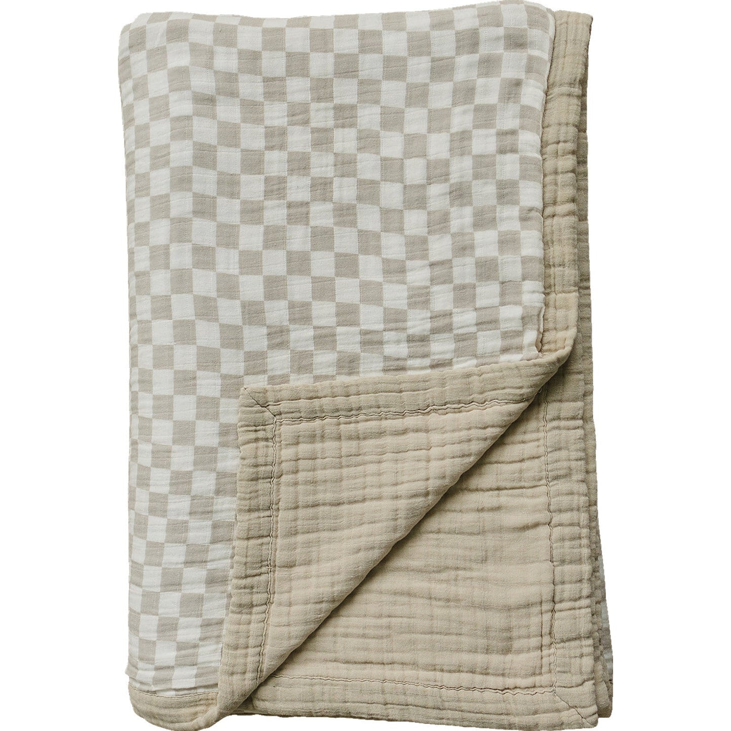 Taupe Checkered Twin Muslin Quilt - Nature's Crib