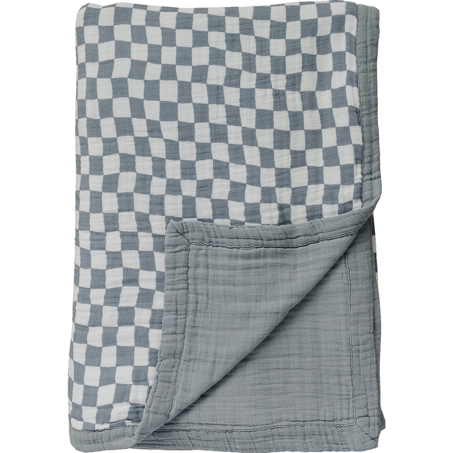 Dusty Blue Wavy Checkered Twin Muslin Quilt - Nature's Crib