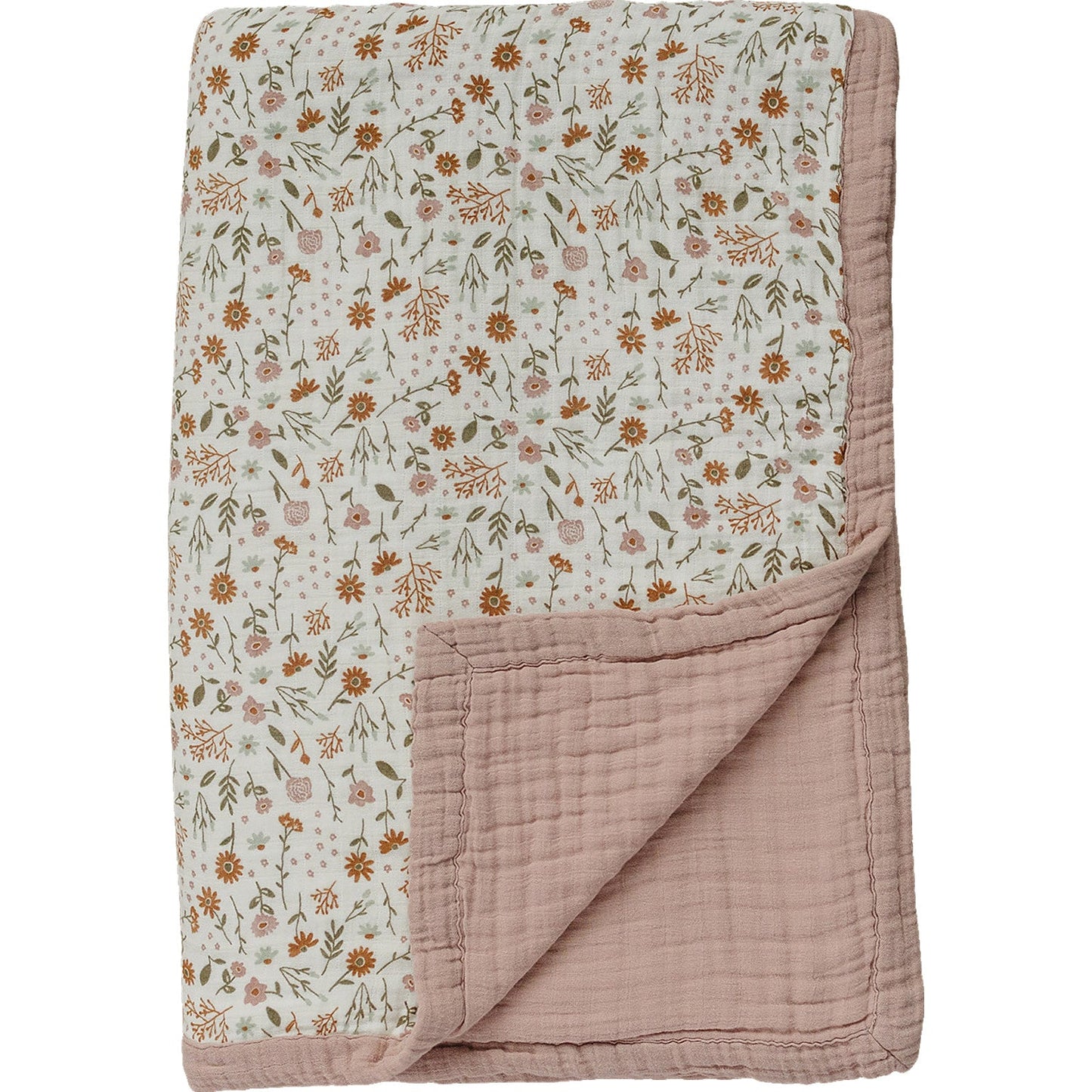 Meadow Floral + Dusty Rose Twin Muslin Quilt - Nature's Crib