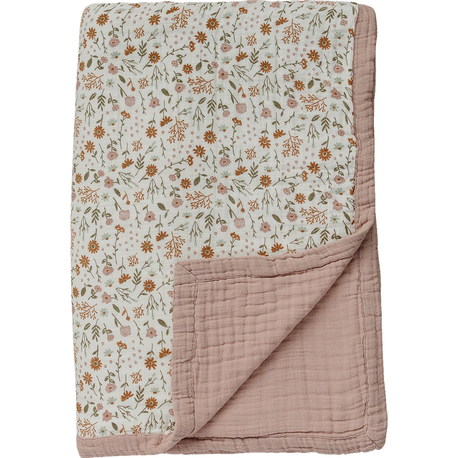 Meadow Floral + Dusty Rose Twin Muslin Quilt