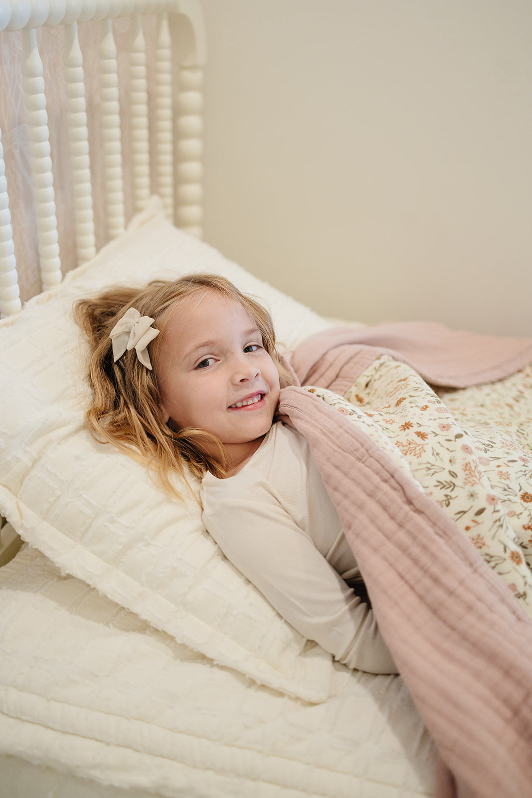 Meadow Floral + Dusty Rose Twin Muslin Quilt - Nature's Crib