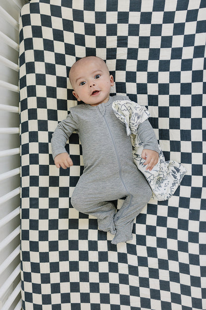 Charcoal Checkered Muslin Crib Sheet