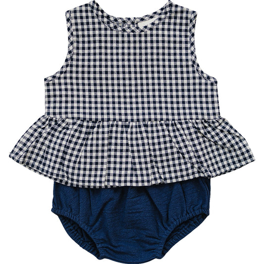 Navy Gingham Peplum Set