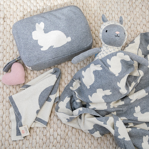 Bunny Organic Cotton Baby Blanket and Burp Cloth Set