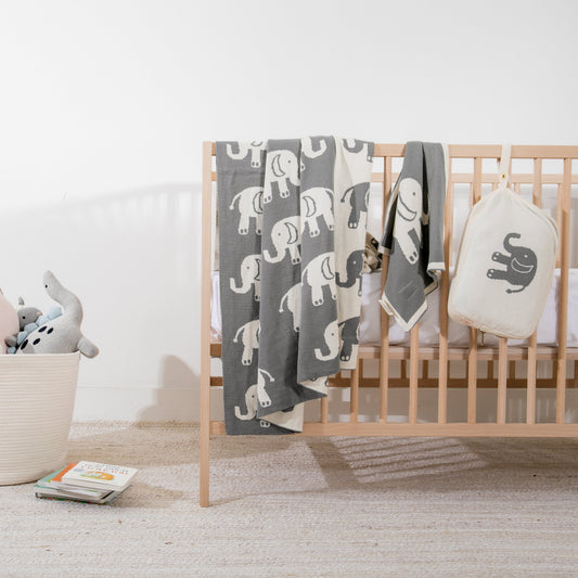 Elephant Love Organic Cotton Baby Blanket and Burp Cloth Set