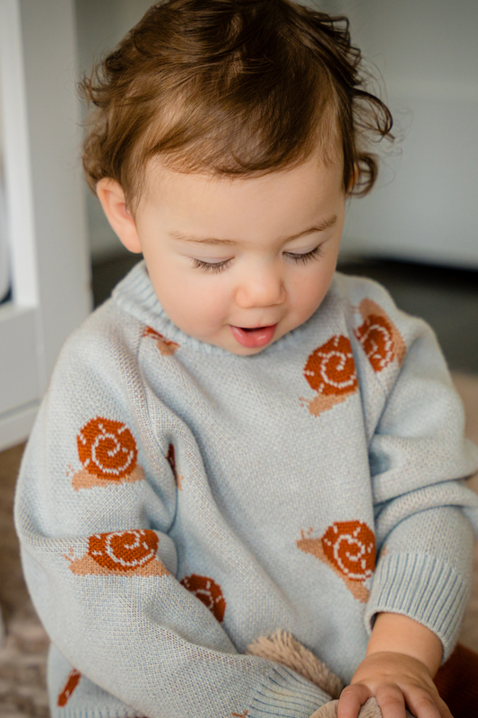 Organic Snail Knit Sweater in Pearl Blue