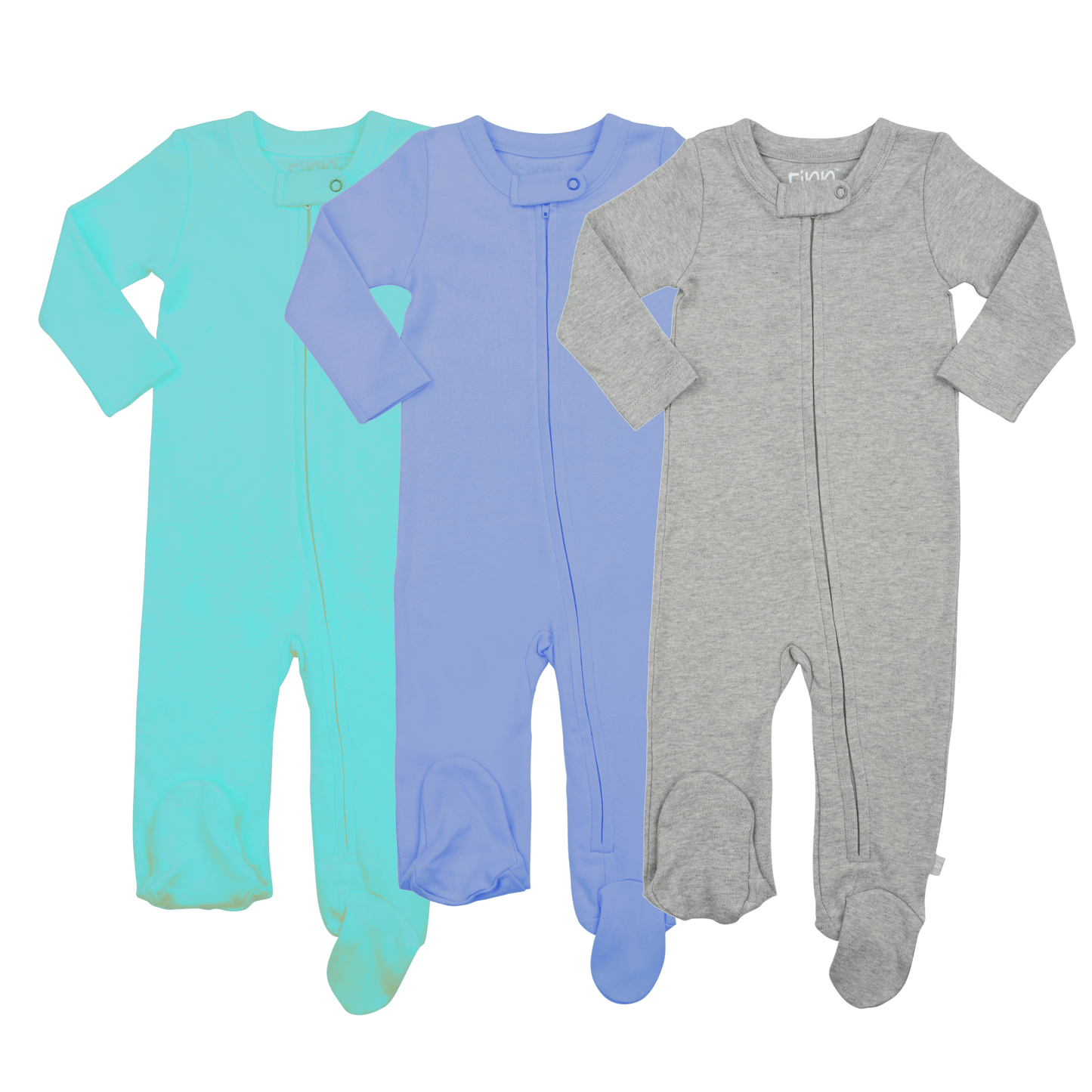 3pc Organic Cotton Footie Set | vintage aqua periwinkle & heather grey