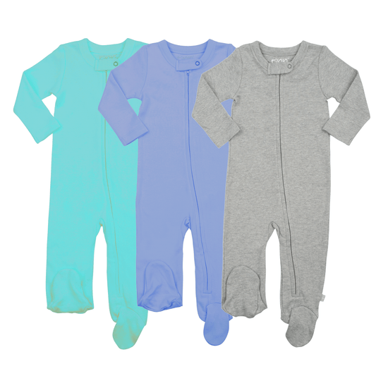 3pc Organic Cotton Footie Set | vintage aqua periwinkle & heather grey