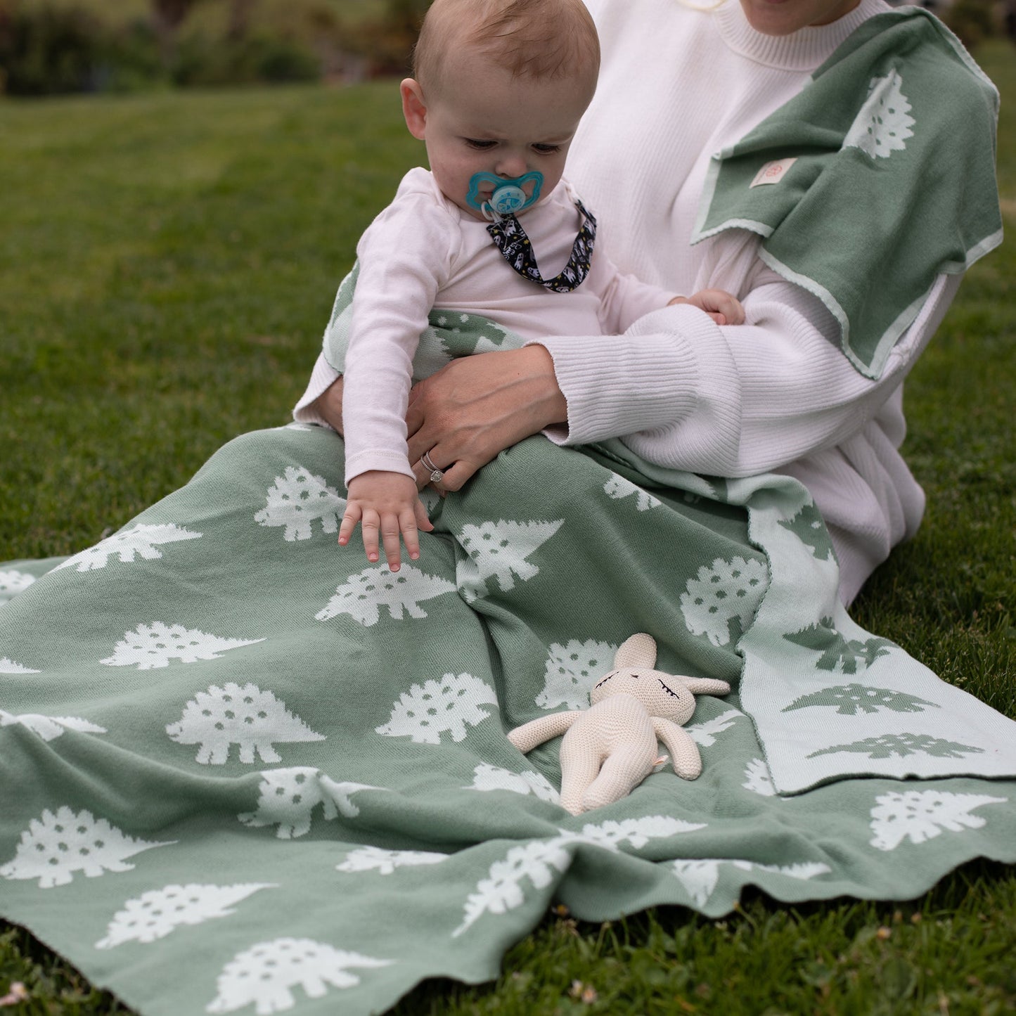 Dinosaur Organic Cotton Baby Blanket and Burp Cloth Set