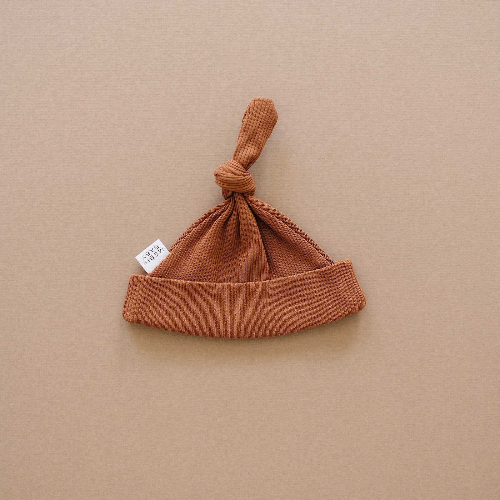 Rust Organic Ribbed Newborn Knot Hat