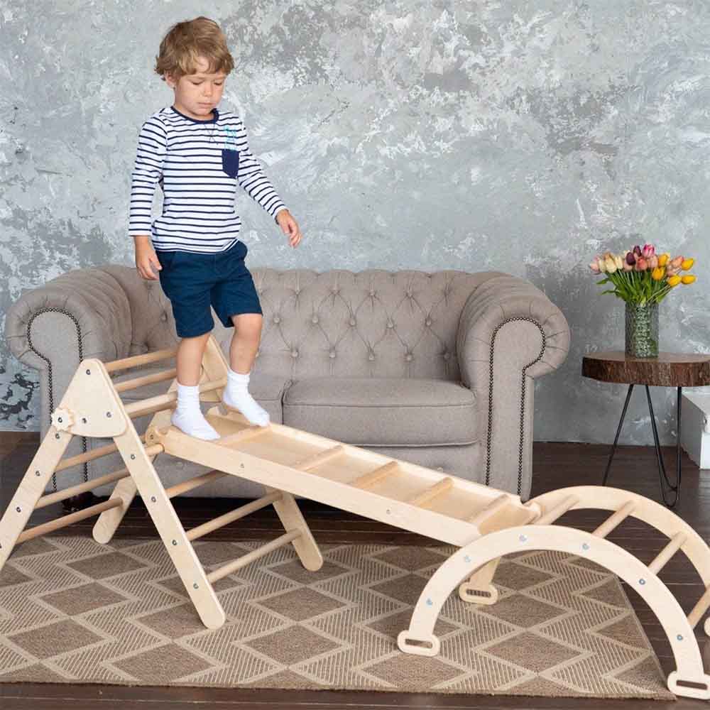 natural wood indoor climbing set  