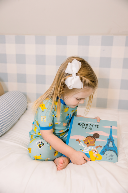 Aya & Pete in Paris Organic Cotton Kids Pajamas & Book Set