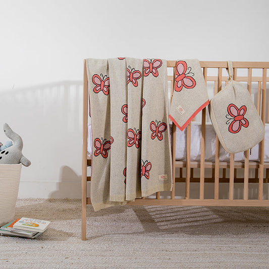 Butterfly Organic Cotton Baby Blanket and Burp Cloth Set