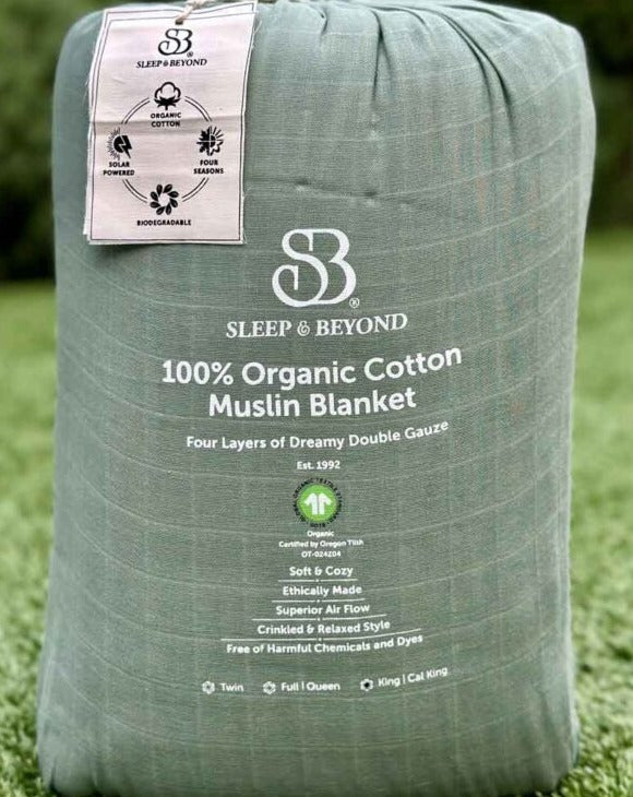 organic muslin blanket sage green