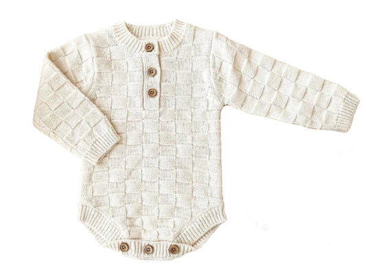 Organic Knit Bodysuit- Cream Checker