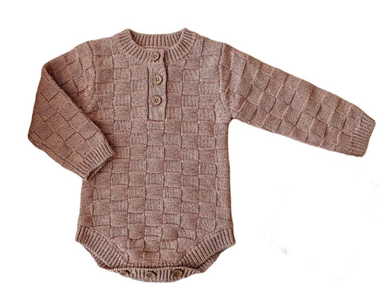 Organic Knit Bodysuit- Mocha Checker