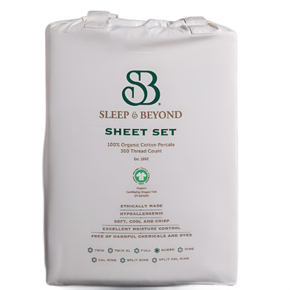 Sleep & Beyond Organic Cotton Percale Sheet Set