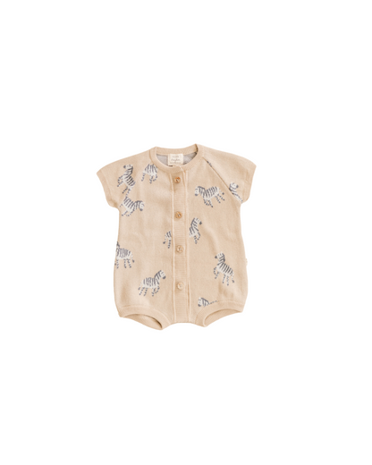 Organic Cotton Knit Jacquard Playsuit in Zebra