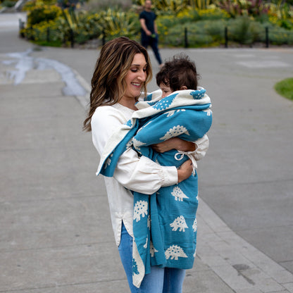 Dinosaur Organic Cotton Baby Blanket and Burp Cloth Set