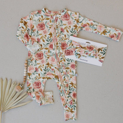 Ruffle Zipper One Piece - Dusty Pink Floral