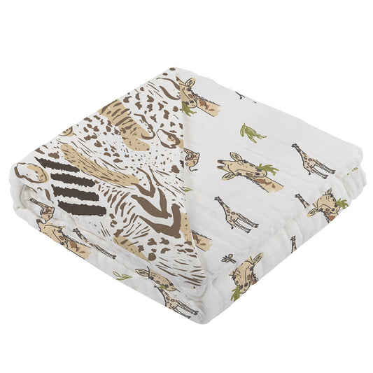 Hungry Giraffe and Animal Print Bamboo Muslin Newcastle Blanket