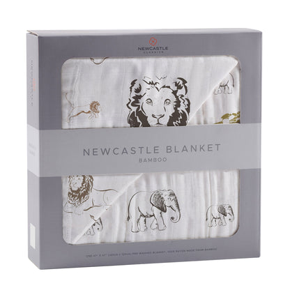 Hear Me Roar Lion and Rhinos and Elephants Bamboo Newcastle Blanket