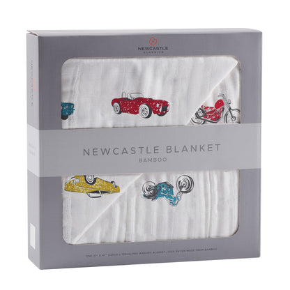 Vintage Muscle Cars and Motorcycles Bamboo Muslin Newcastle Blanket