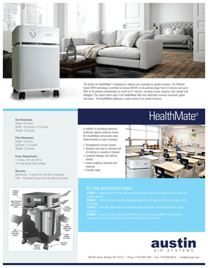 Austin Air Healthmate Air Purifier Product Specs